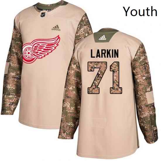 Youth Adidas Detroit Red Wings 71 Dylan Larkin Authentic Camo Veterans Day Practice NHL Jersey